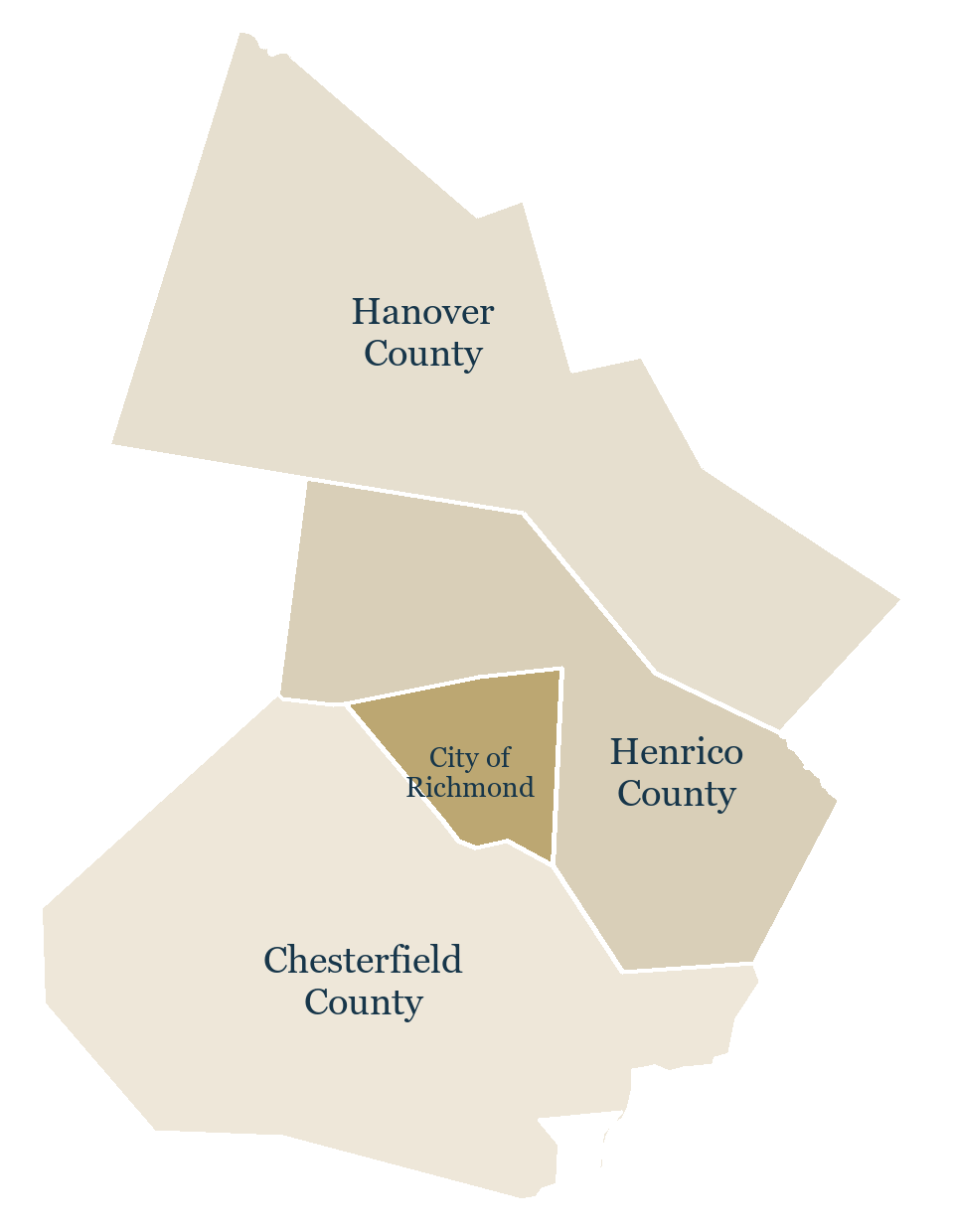Service area map showing the City of Richmond and Henrico, Chesterfield and Hanover counties